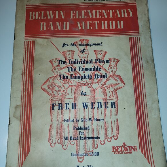 1945 Belwin Elementary Band Method Band Book-Tombone AS IS -Flawed - Picture 1 of 15